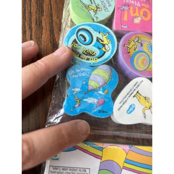 Dr Seuss Giant Erasers 6ct. Oh the Places You’ll Go Lorax Pink Blue School - Picture 6 of 9